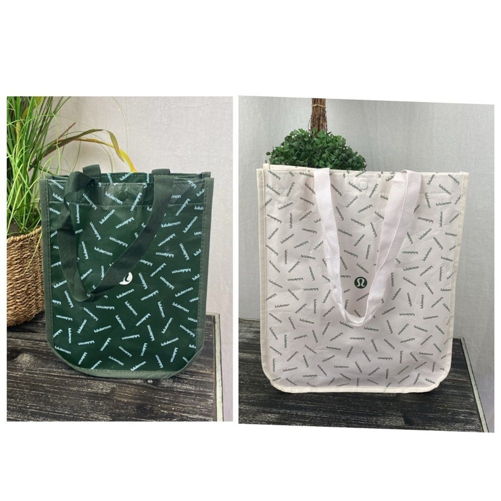 Lululemon Set of 2 Green & White Shopping Tote Bags